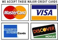 Major Credit Cards: Visa, Mastercard, Discover, American Express